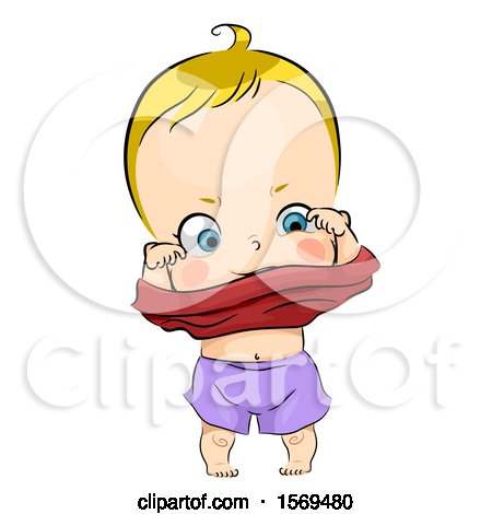 Clipart of a Baby Boy Dressing Himself - Royalty Free Vector Illustration by BNP Design Studio