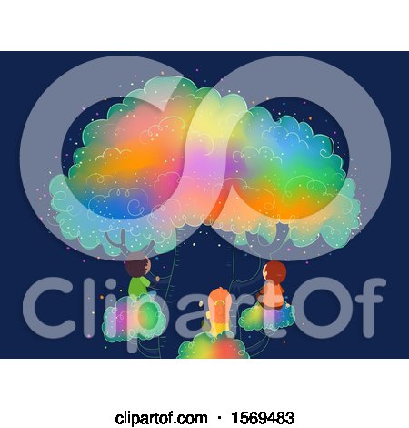 Clipart of a Group of Children on a Rainbow Tree - Royalty Free Vector Illustration by BNP Design Studio