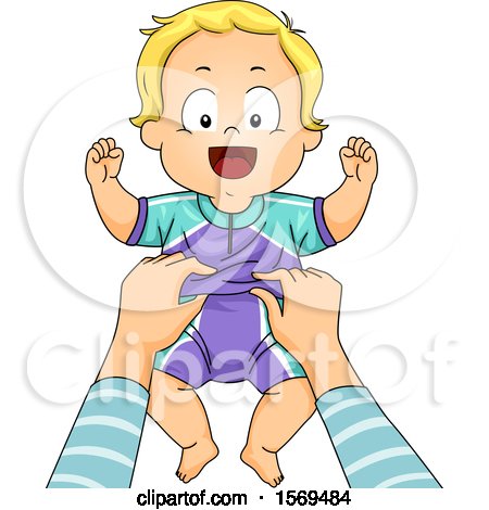 Clipart of a Baby Boy Getting Changed into Swimwear - Royalty Free Vector Illustration by BNP Design Studio