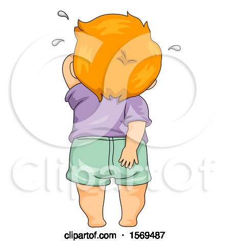 Clipart of a Rear View of a Baby Boy Crying and Holding His Bottom After a Spanking - Royalty Free Vector Illustration by BNP Design Studio