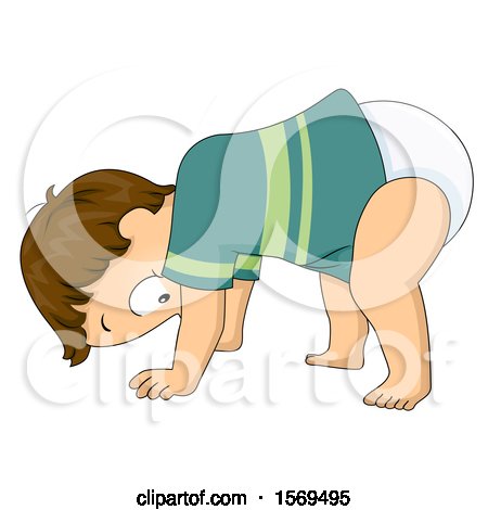 Clipart of a Baby Boy Learning to Stand up - Royalty Free Vector Illustration by BNP Design Studio