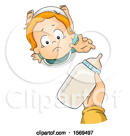 Clipart of a Baby Boy Reaching up for a Bottle - Royalty Free Vector Illustration by BNP Design Studio