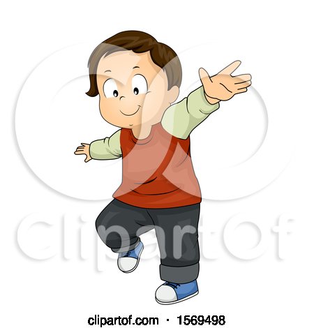 Clipart of a Toddler Boy Holding His Arms out to Balance - Royalty Free Vector Illustration by BNP Design Studio