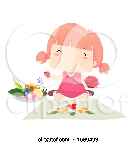 Clipart of a Pink Haired Girl Creating Flower Art - Royalty Free Vector Illustration by BNP Design Studio