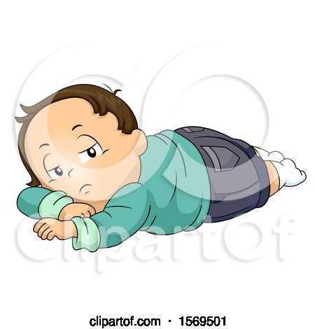 Clipart of a Sick Toddler Boy Laying on Stomach - Royalty Free Vector Illustration by BNP Design Studio