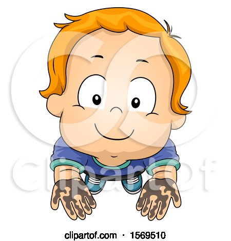 Clipart of a Toddler Boy Holding up Muddy Hands - Royalty Free Vector Illustration by BNP Design Studio