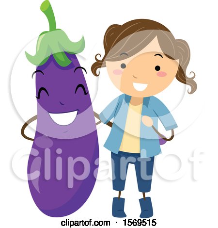 Clipart of a Girl with an Eggplant Character - Royalty Free Vector Illustration by BNP Design Studio