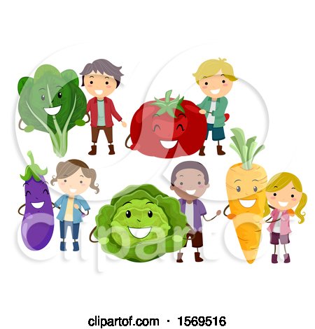 Clipart of Boys and Girls with Produce Characters - Royalty Free Vector Illustration by BNP Design Studio