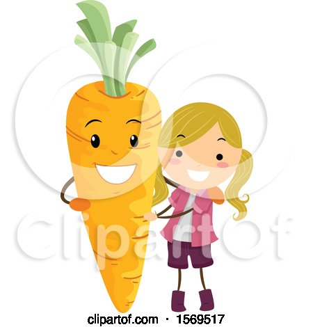 Clipart of a Girl with a Carrot Character - Royalty Free Vector Illustration by BNP Design Studio