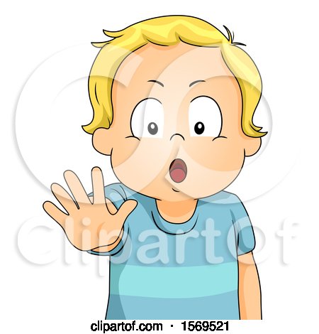 Clipart of a Toddler Boy Saying Stop and Holding out a Hand - Royalty Free Vector Illustration by BNP Design Studio