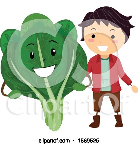 Clipart of a Boy with a Bokchoy Character - Royalty Free Vector Illustration by BNP Design Studio
