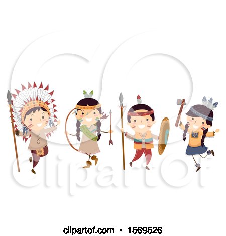 Clipart of a Group of Native American Children with Hunting Gear - Royalty Free Vector Illustration by BNP Design Studio