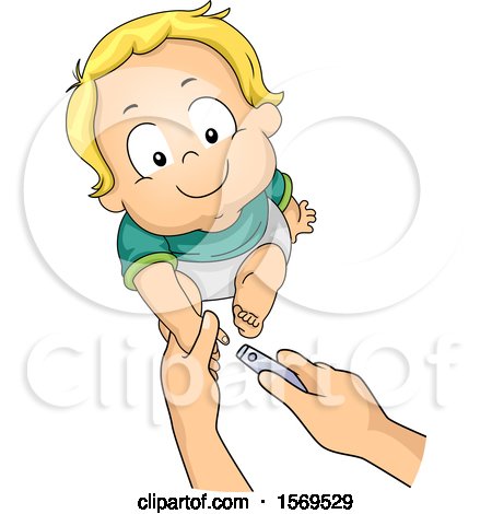 Clipart of a Baby Boy Getting His Nails Trimmed - Royalty Free Vector Illustration by BNP Design Studio