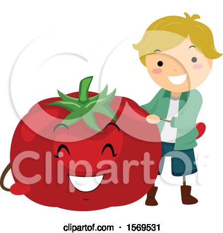 Clipart of a Boy with a Happy Tomato Character - Royalty Free Vector Illustration by BNP Design Studio