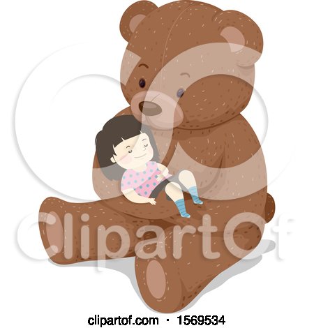 Clipart of a Toddler Girl Sleeping in the Arms of a Giant Teddy Bear - Royalty Free Vector Illustration by BNP Design Studio