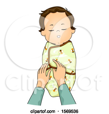 Clipart of a Baby Boy Being Swaddled - Royalty Free Vector Illustration by BNP Design Studio