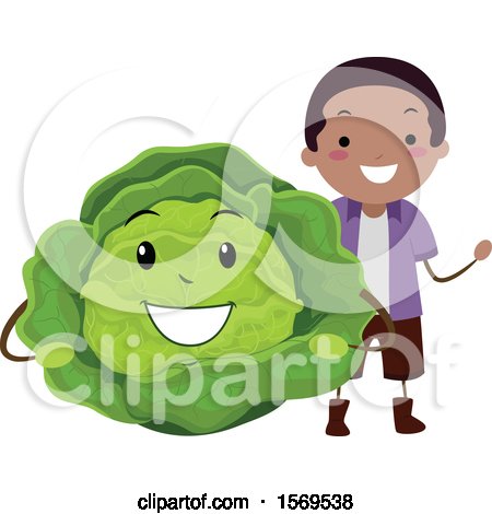 Clipart of a Boy with a Cabbage Character - Royalty Free Vector Illustration by BNP Design Studio