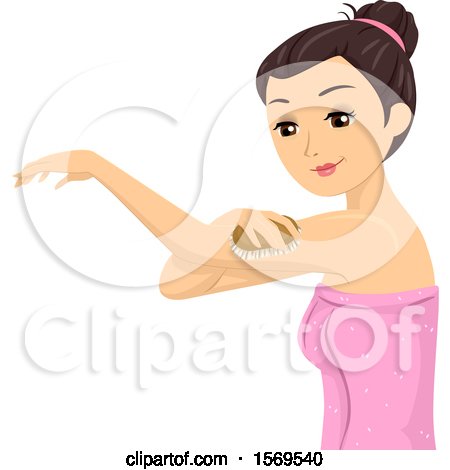 Clipart of a Teen Girl Dry Brushing Her Skin - Royalty Free Vector Illustration by BNP Design Studio