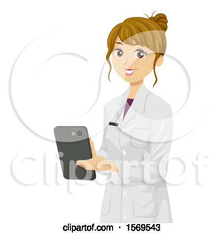 Clipart of a Teen Girl Holding a Tablet in a Laboratory - Royalty Free Vector Illustration by BNP Design Studio