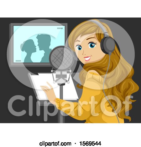 Clipart of a Teen Girl Performing Voice over in a Movie - Royalty Free Vector Illustration by BNP Design Studio