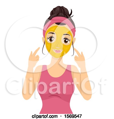 Clipart of a Teen Girl with an Applied Gold Face Mask - Royalty Free Vector Illustration by BNP Design Studio