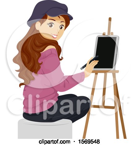 Clipart of a Teen Girl Artist Using a Tablet| Royalty Free Vector Illustration by BNP Design Studio