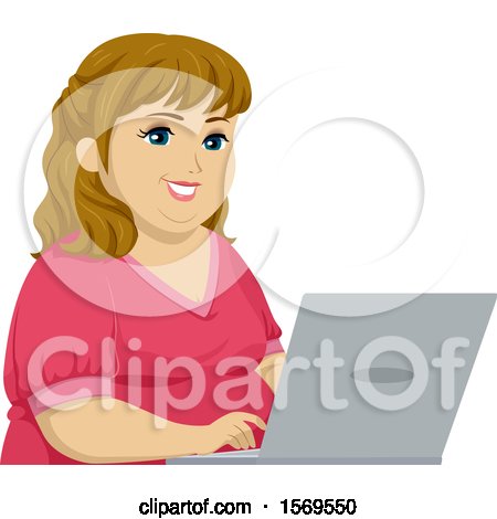 Clipart of a Chubby Teen Girl Using a Laptop - Royalty Free Vector Illustration by BNP Design Studio