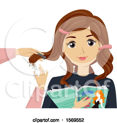 Clipart of a Teen Girl Getting a Hair Cut and Reading a Magazine - Royalty Free Vector Illustration by BNP Design Studio