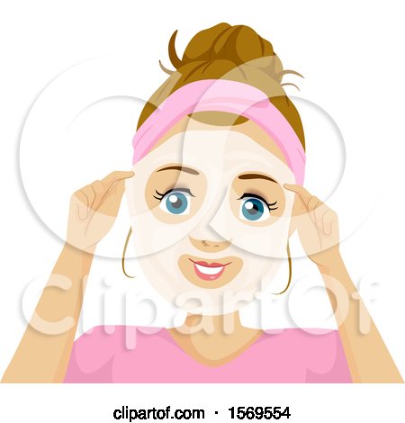 Clipart of a Teen Girl Using a Face Mask - Royalty Free Vector Illustration by BNP Design Studio
