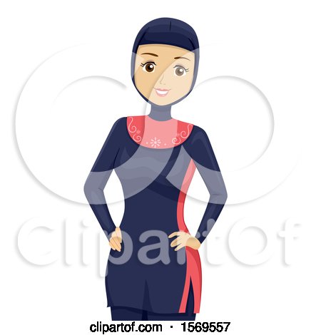 Clipart of a Teen Muslim Girl in a Swimsuit| Royalty Free Vector Illustration by BNP Design Studio