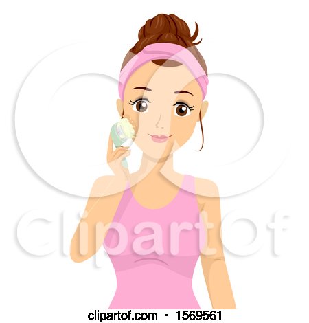 Clipart of a Teen Girl Washing Her Face with a Massager - Royalty Free Vector Illustration by BNP Design Studio