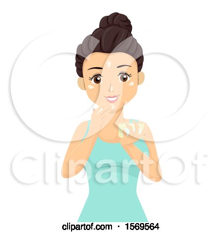 Clipart of a Teen Girl Applying Facial Cream - Royalty Free Vector Illustration by BNP Design Studio