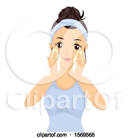 Clipart of a Teen Girl Washing Her Face with Foam - Royalty Free Vector Illustration by BNP Design Studio