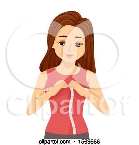 Clipart of a Teen Girl Measuring Her Chest - Royalty Free Vector Illustration by BNP Design Studio