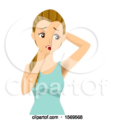 Clipart of a Teen Girl Embarassed over Her Dark Underarms - Royalty Free Vector Illustration by BNP Design Studio