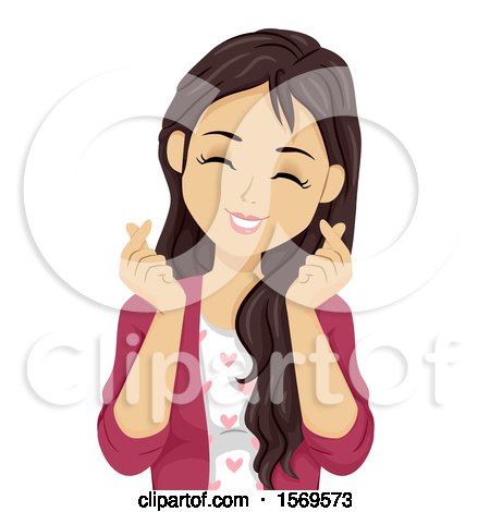 Clipart of a Teen Girl Forming Hearts with Her Fingers - Royalty Free Vector Illustration by BNP Design Studio