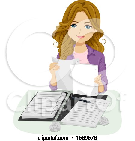 Clipart of a Teen Girl Student Organizing Her Notes| Royalty Free Vector Illustration by BNP Design Studio