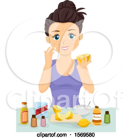 Clipart of a Teen Girl with Acne, Making Her Own Solution - Royalty Free Vector Illustration by BNP Design Studio