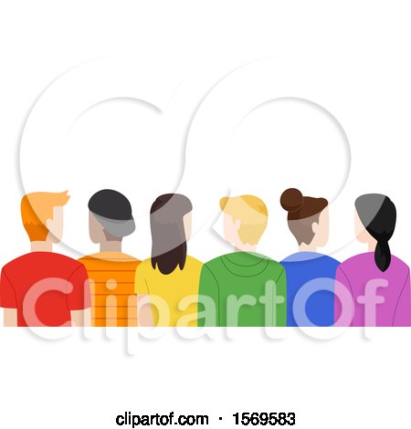 Clipart of a Rear View of Teenagers in Colorful Shirts - Royalty Free Vector Illustration by BNP Design Studio