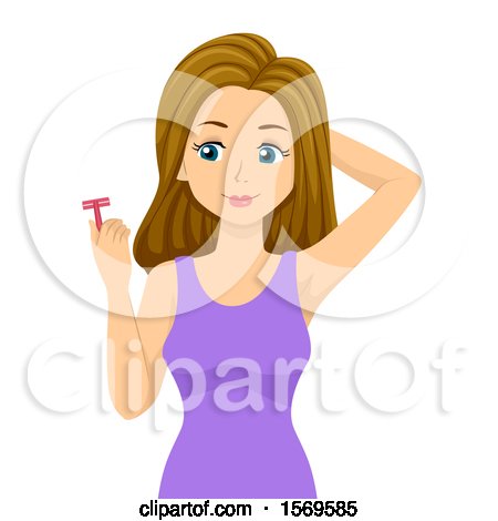 Clipart of a Teen Girl Shaving Her Underarms with a Razor - Royalty Free Vector Illustration by BNP Design Studio
