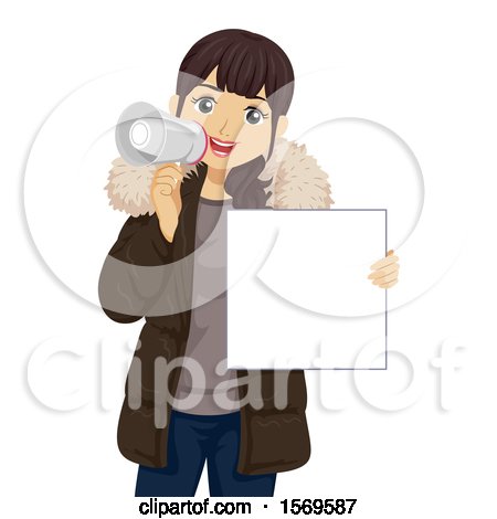 Clipart of a Teen Girl Using a Megaphone and Holding a Sign - Royalty Free Vector Illustration by BNP Design Studio