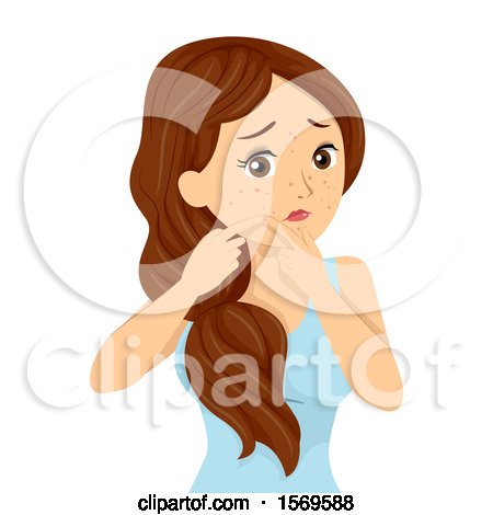 Clipart of a Teen Girl Popping Pimples - Royalty Free Vector Illustration by BNP Design Studio