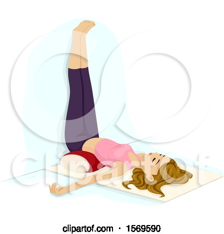 Clipart of a Teen Girl Doing Yoga, with Her Legs up Against a Wall - Royalty Free Vector Illustration by BNP Design Studio