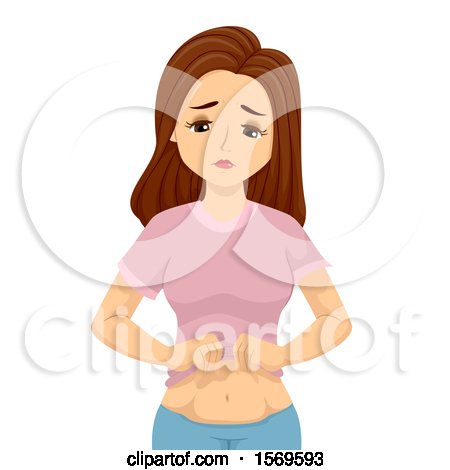 Clipart of a Teen Girl Worrying About Her Bloated Belly - Royalty Free Vector Illustration by BNP Design Studio