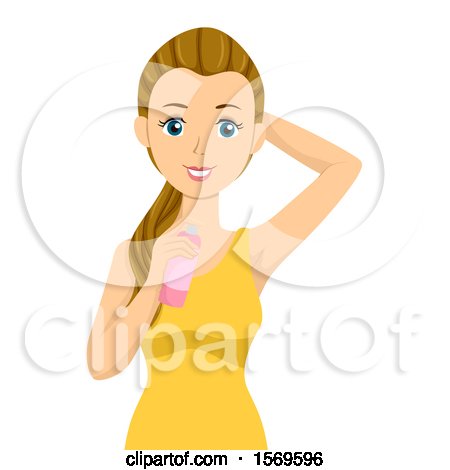 Clipart of a Teen Girl Holding Spray Deodorant - Royalty Free Vector Illustration by BNP Design Studio
