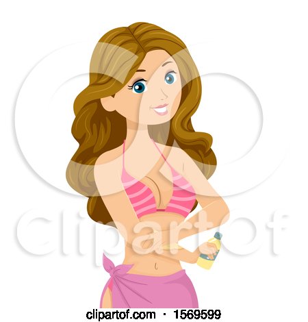 Clipart of a Teen Girl in a Bikini, Applying Sun Block - Royalty Free Vector Illustration by BNP Design Studio