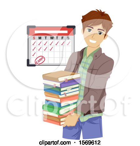 Clipart of a Teen Guy Student Carrying Books - Royalty Free Vector Illustration by BNP Design Studio