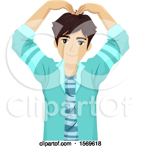 Clipart of a Teen Guy Forming a Heart with His Arms over His Head - Royalty Free Vector Illustration by BNP Design Studio