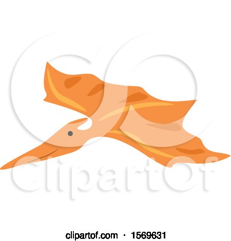 Clipart of a Flying Orange Pterodactyl Dinosaur - Royalty Free Vector Illustration by BNP Design Studio
