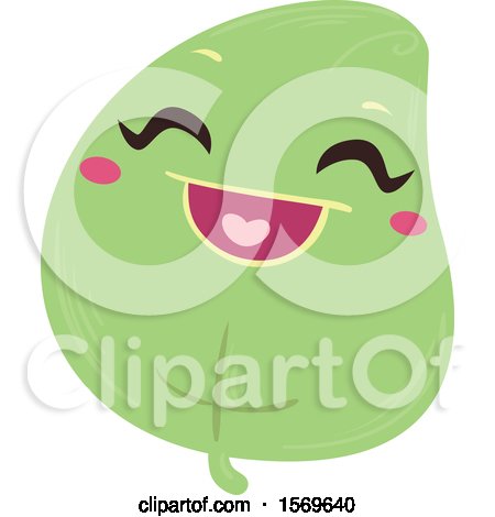 Clipart of a Happy Green Leaf - Royalty Free Vector Illustration by BNP Design Studio